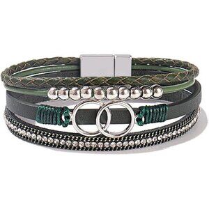 Boho Wrap Bracelets Leather Cuff Bangle Gold Beaded Bracelets Stackable